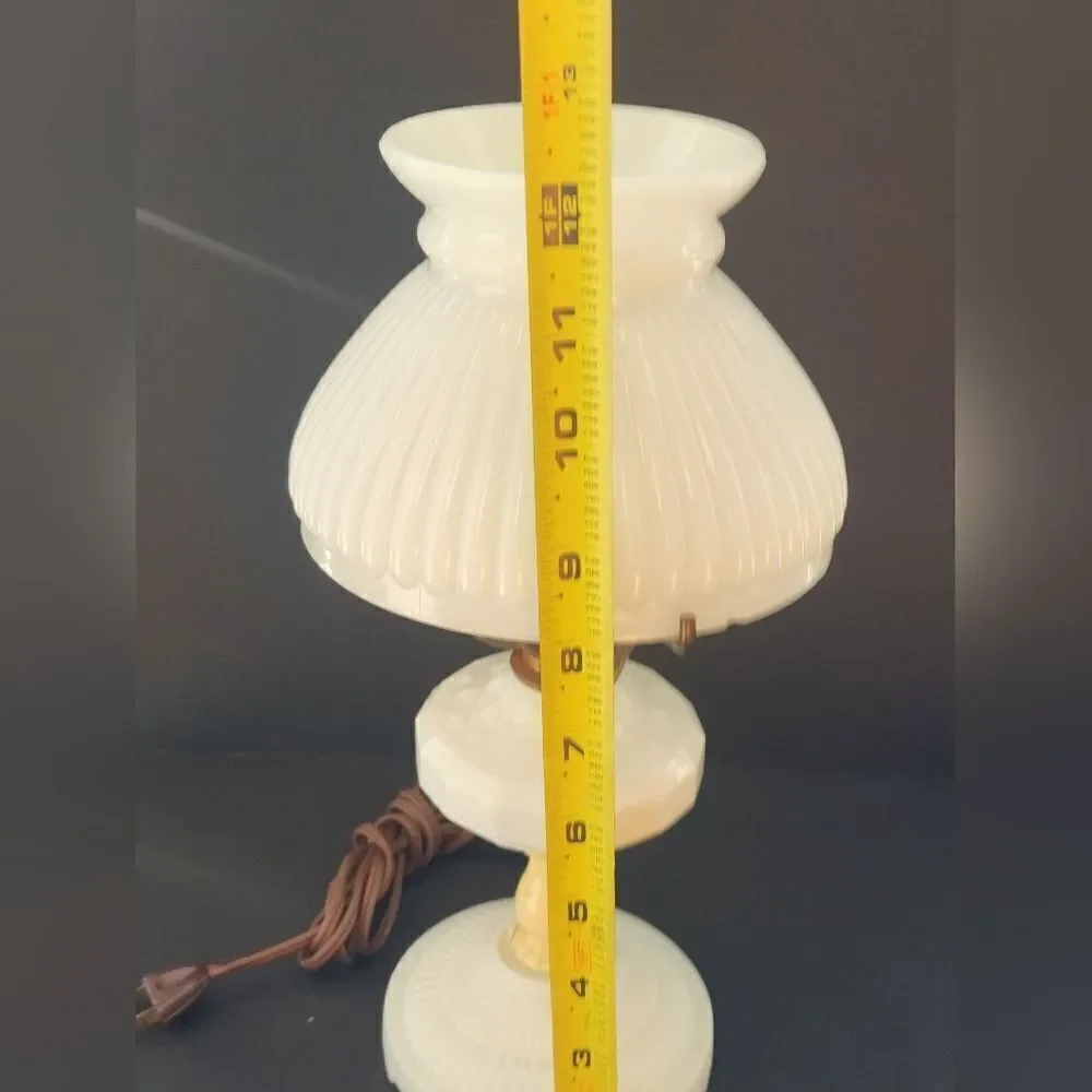 Vintage opaline glass and brass table lamp